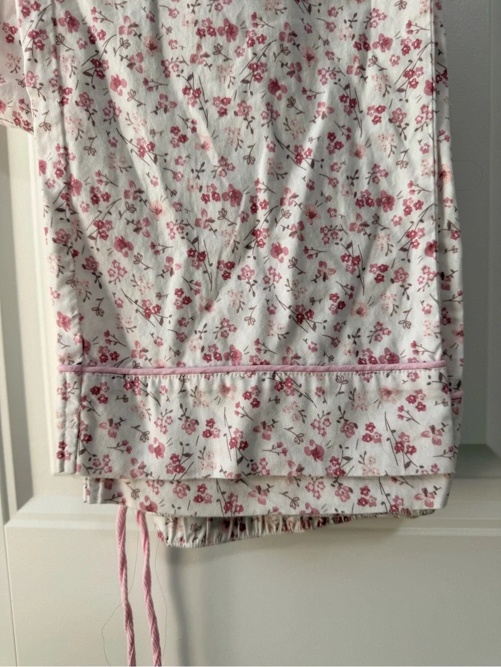 Floral Button-Front Pajama Top With Matching Pants- White with Pink Florals